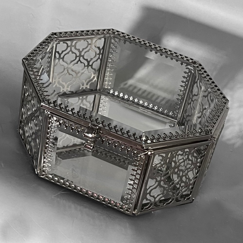 Silver-Tone Elongated Octagon Jewelry Box